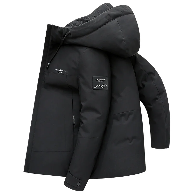 

Мужской короткий пуховик с капюшоном, белый ветрозащитный пуховик с защитой от холода, зима 90%