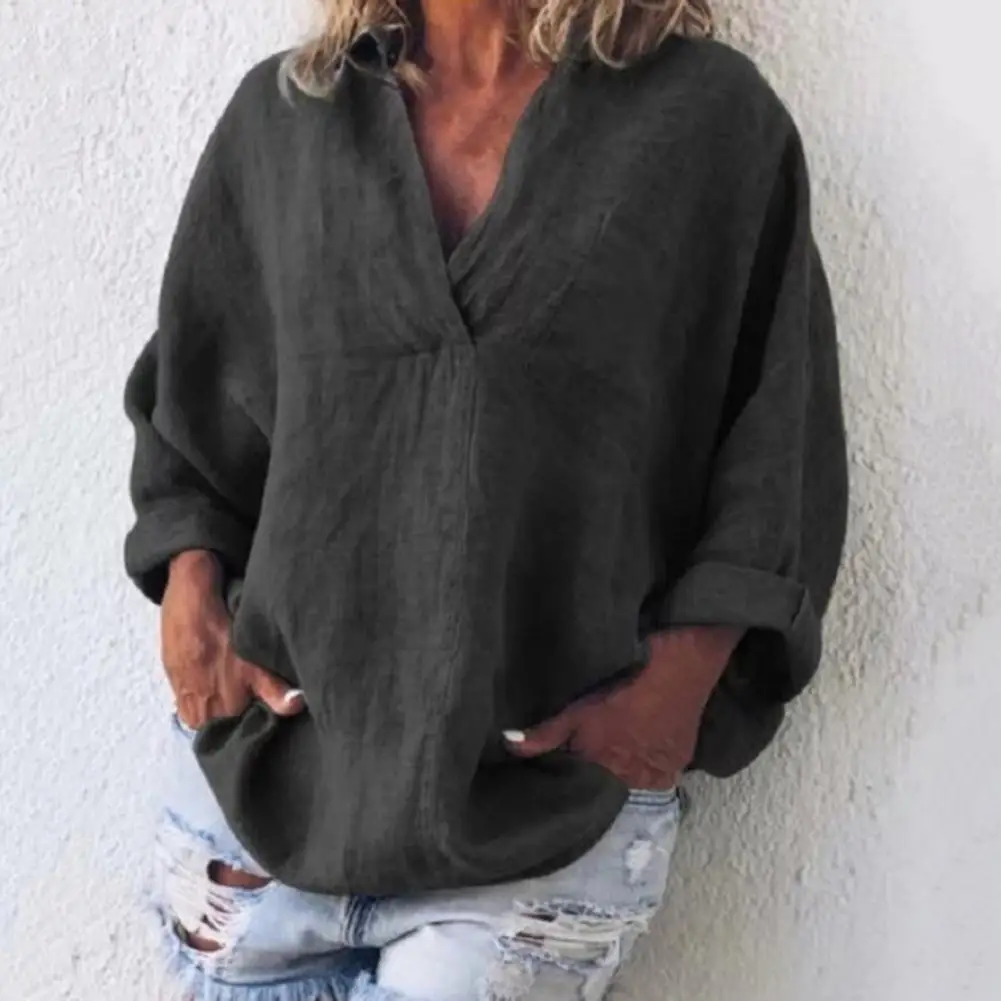 

Модный винтажный Топ большого размера, термоусадочная ретро-блузка, однотонный пуловер с длинным рукавом, блузка