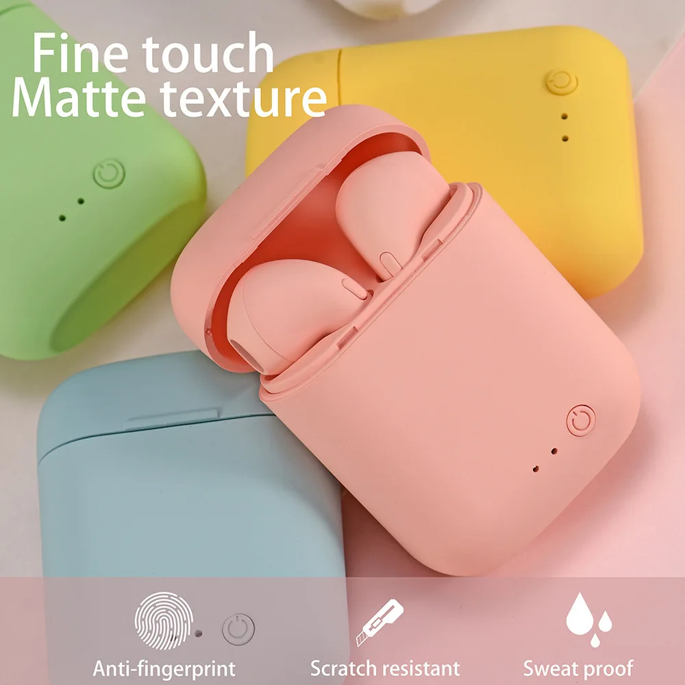 

Macaron Bluetooth Headset Matte Sports Binaural Wireless I12 Bluetooth Headset 5.0 For Xiaomi, Iphone , Huawei Cellphone