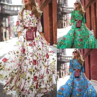 floral print summer boho long dress women casual fresh sweet chiffon printed long skirt holiday dress for women 2022