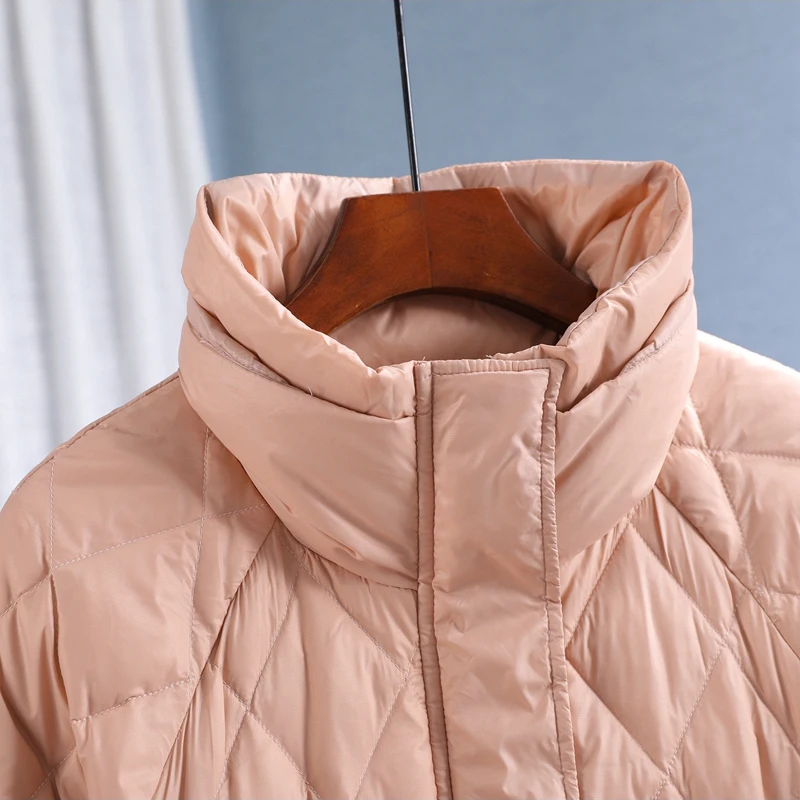 Stand-Up Collar Drawstring Large Pocket Medium Long Women's Down Jacket Coat 2022 Autumn Winter New White Duck Down Coat