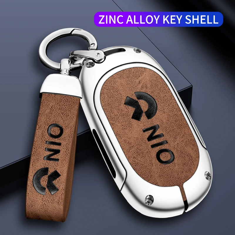 

Zinc Alloy Leather Car Smart Remote Key Fob Case Full Cover Protect Shell For NIO ES6 2019 ES8 2018 Keyless Keychain Accessories