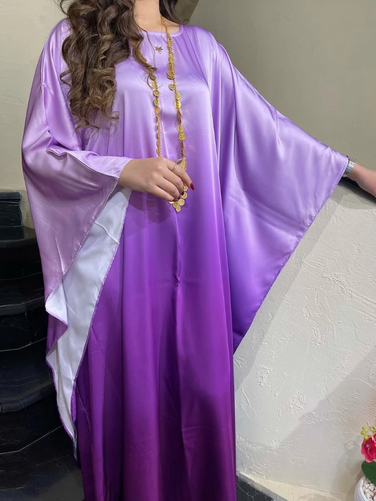 Eid мусульманское платье для женщин Jalabiya Abaya атласные платья с рукавами летучая