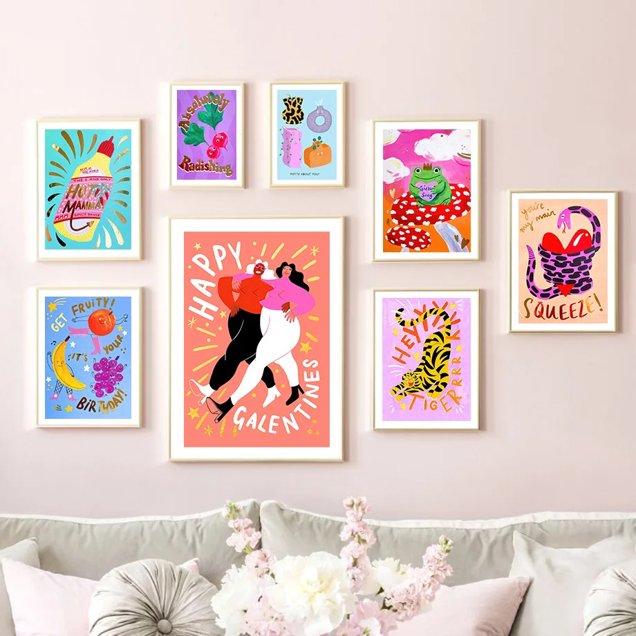 Золотая фольга ярко-розовый леопард тигр Лобстер королева настенная Картина на