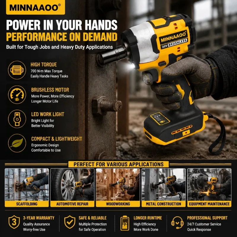 Фото Аккумулятор для бесщеточного ударного гайковерта Dewalt 20V MAX, беспроводного электрического инструмента с высоким крутящим моментом, мощный аккумулятор, совместимый для авторемонта. №4