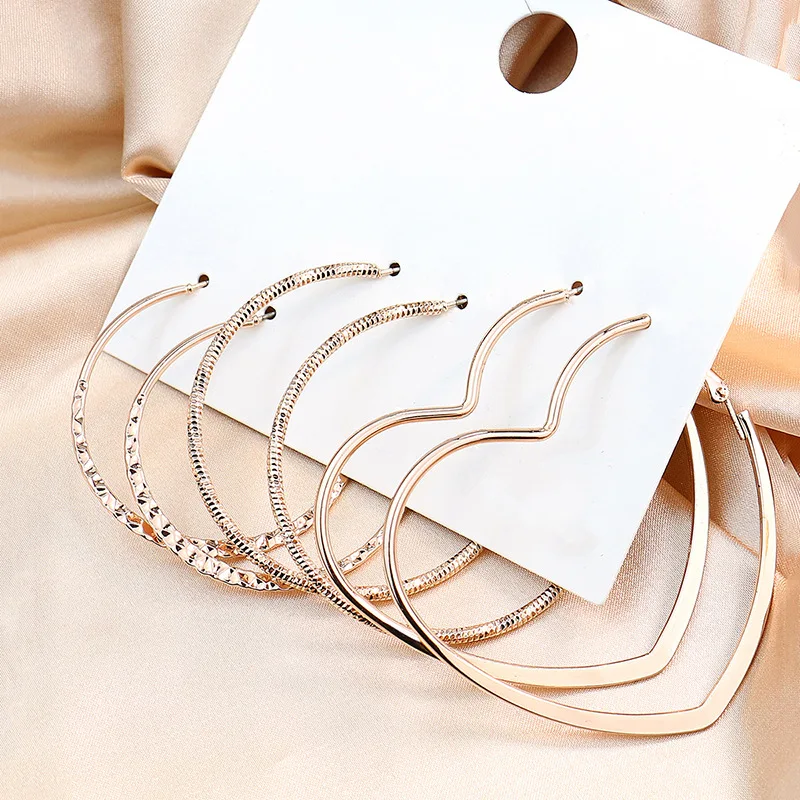 

Fashion Simple Rose Gold Circle Love Exaggerated Earrings for Women Jewelry Wholesale