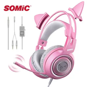 somic kawaii wired headset gamer pink cat ear headphones 3 5mm overear cute earphones for ps5ps4pcphonexboxswitch g951s free global shipping