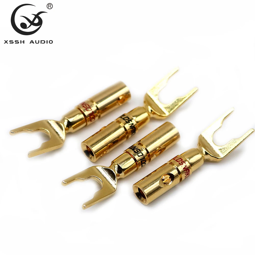 Разъем для динамика YIVO XSSH OEM ODM DIY Hi-end HiFi 8 шт. позолоченный Y-образный Аудио Видео разъем типа U штекер банан звуковой штекер