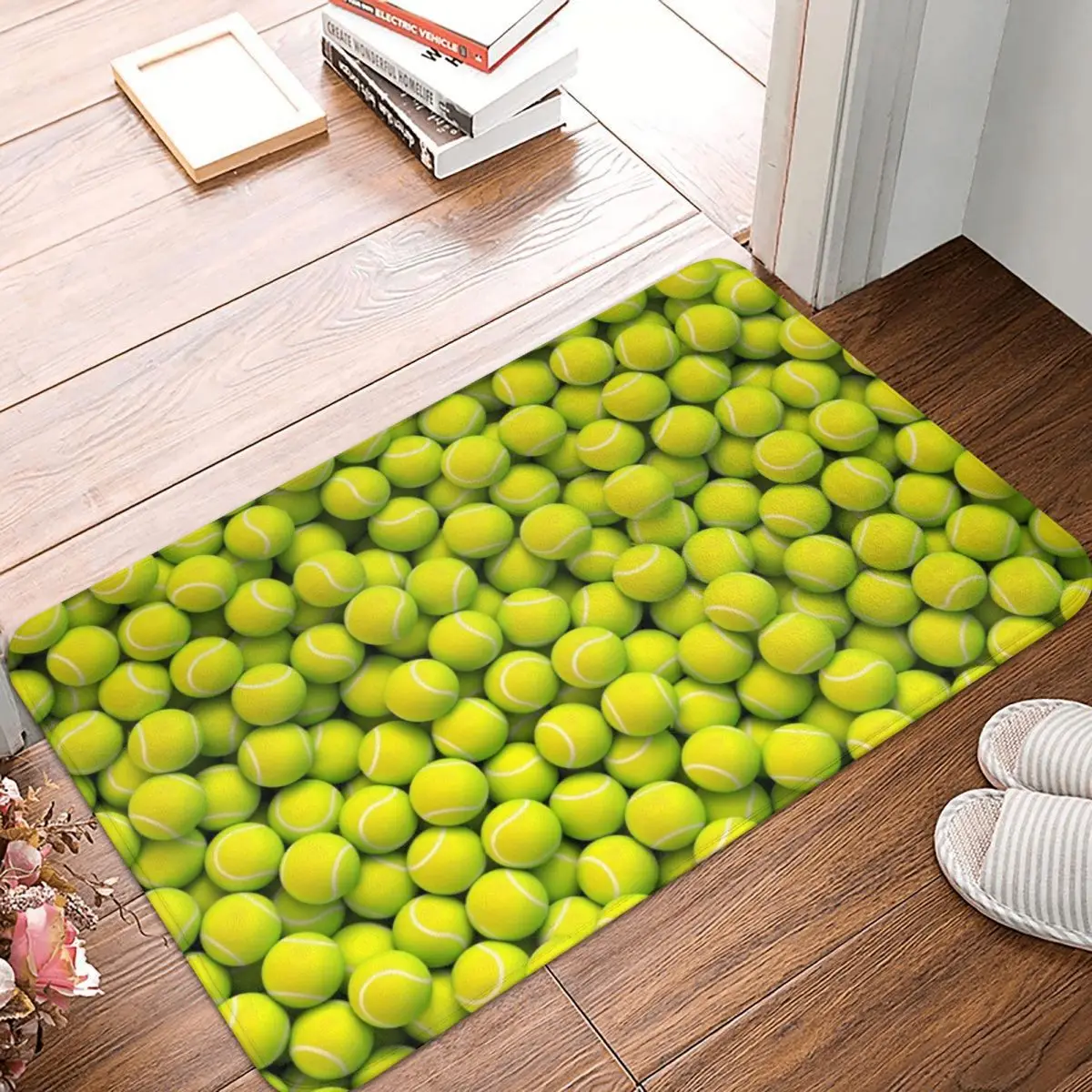 

Love Tennis Balls At The Court With Coach Doormat Rug Carpet Mat Footpad Polyester Non-slip Sand Scraping Front Room Corridor