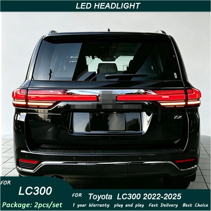 Фото Светодиодные задние фонари для Toyota Land Cruiser LC300 2022-2025: динамический указатель поворота, свет багажника, противотуманная фара №1