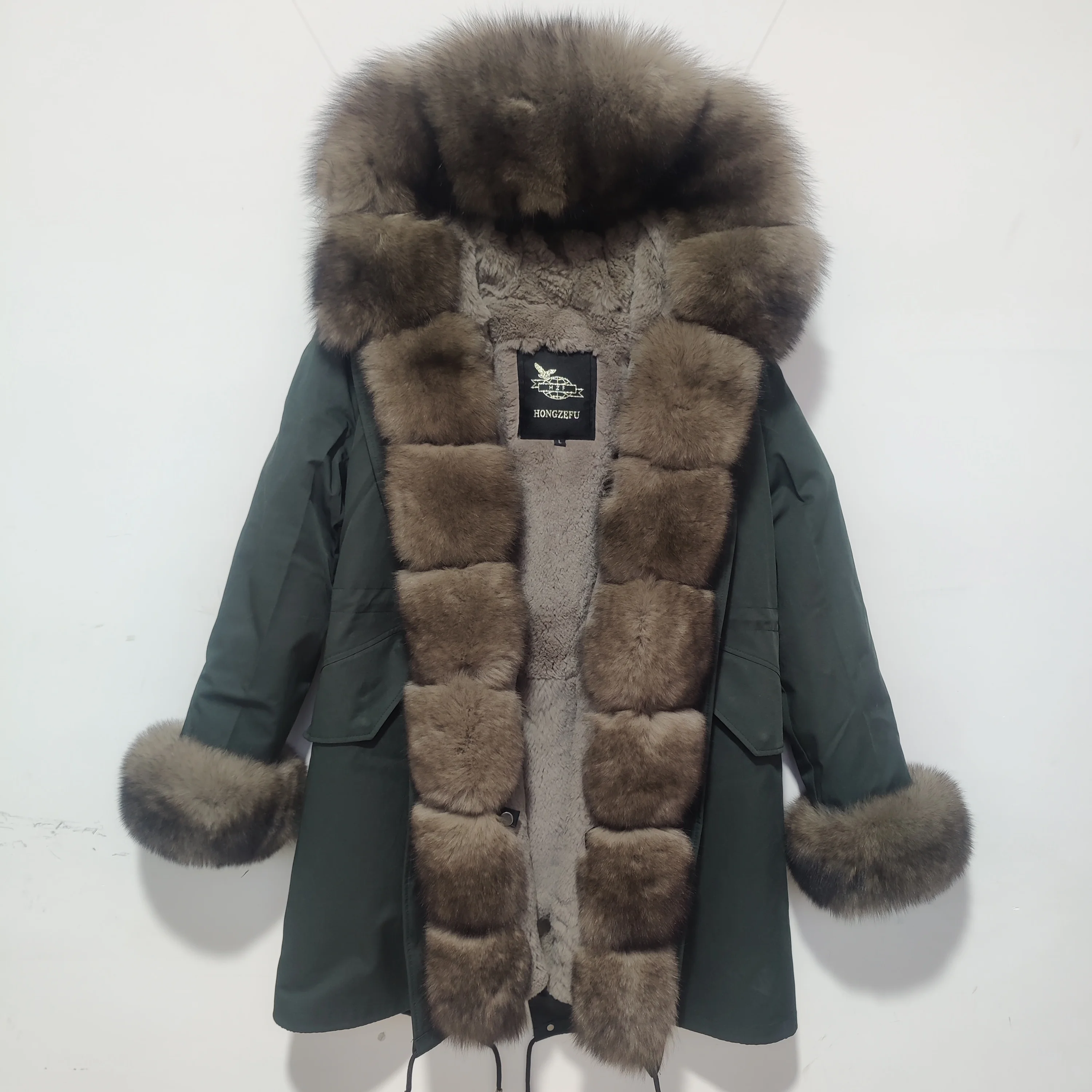 Real Fur jackets, natural Fox Fur collar, Rabbit fur lining,lucky Beizru coat Winter warm commuter wind waterproof ladies parkas