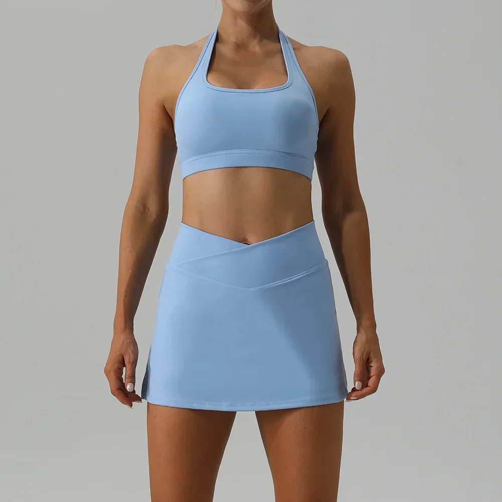 

Women's New Fashion Sports Style Outdoor Quick Drying Running Fitness Suit Hanging Neck Tank Top 2 Pcs Set