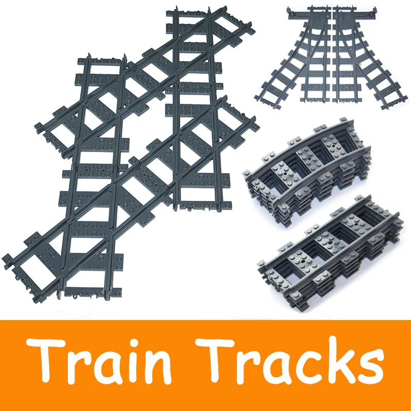 

NEW City Trains Flexible Cross Tracks Straight Curved Soft Rails Switch Building Block Models Railways Creative Bricks Toys