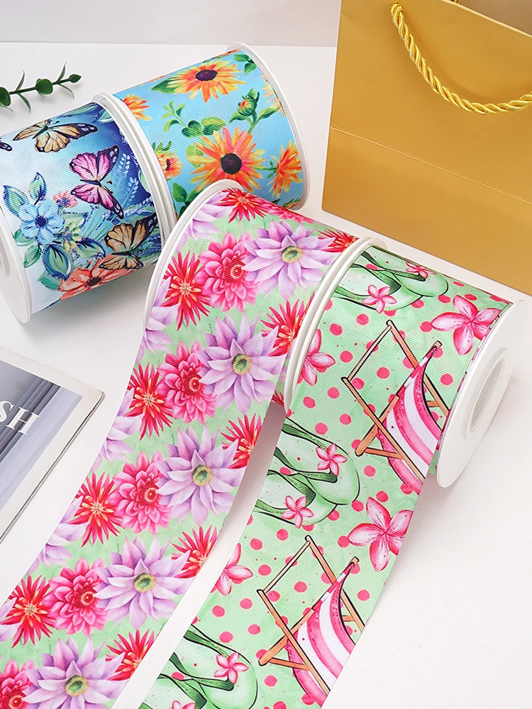 Красивые ленты с цветами мультяшный корсаж/атласная лента принтом для украшения