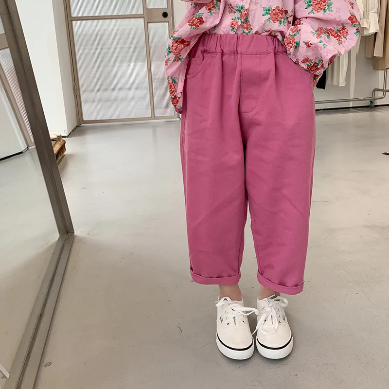 

Korean Style Girls Pants Fashion Casual Elastic Waist Wide Leg Pants 2022 New Solid Color All-Match Trousers