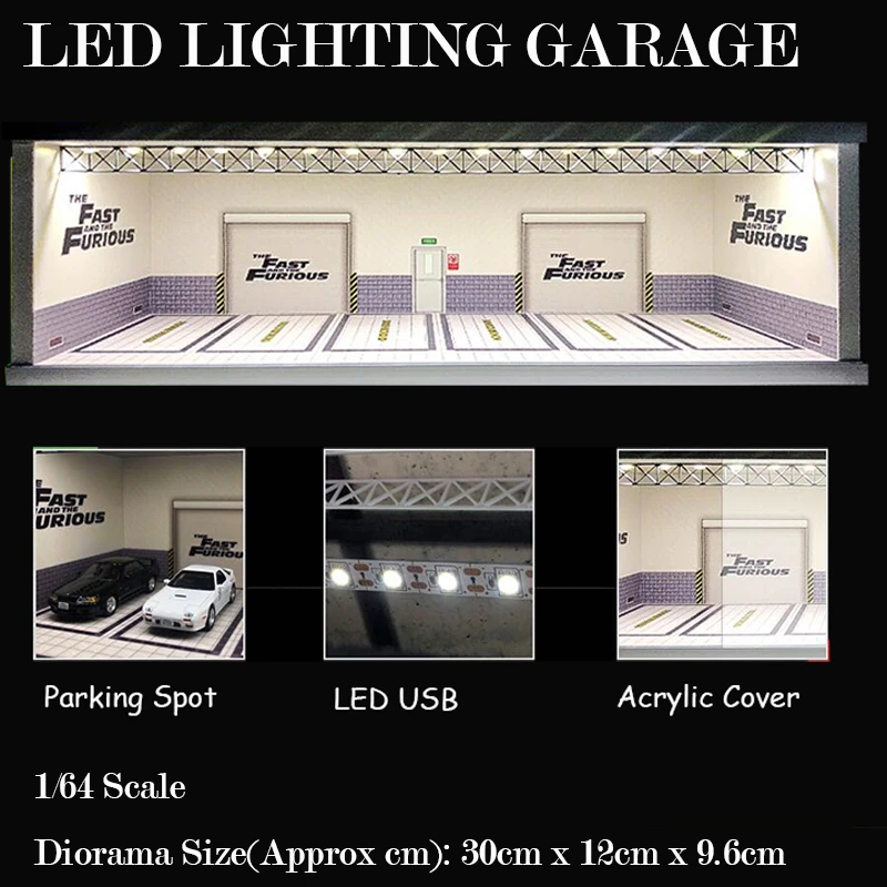Diorama 1:64 Model Car LED Lighting Garage Parking Lot Display Case Scenery Collection (Garffiti/GTR/FAST) | Игрушки и хобби