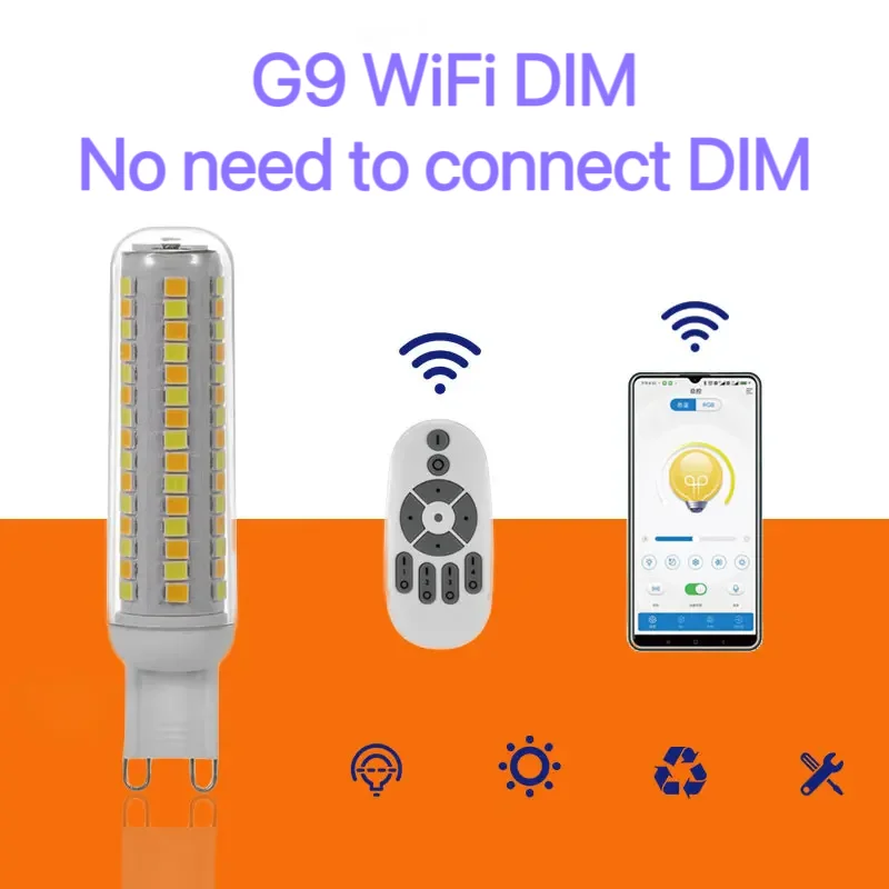 

G9 7W 18W 220-240V Умная светодиодная лампа с бесконечной затемнением без стробоскопа, дистанционное управление с регулировкой цвета