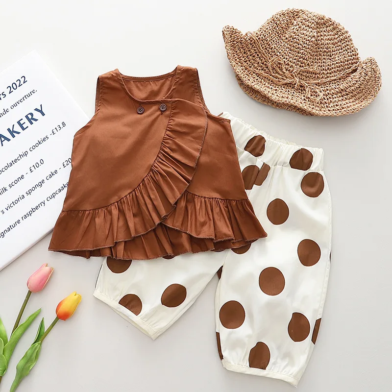 

Girls' Summer Suits Fashionable and Comfortable Breathable 2pcs Sets Summer Sleeveless Top Long Pant Children's Casual Wear Suit