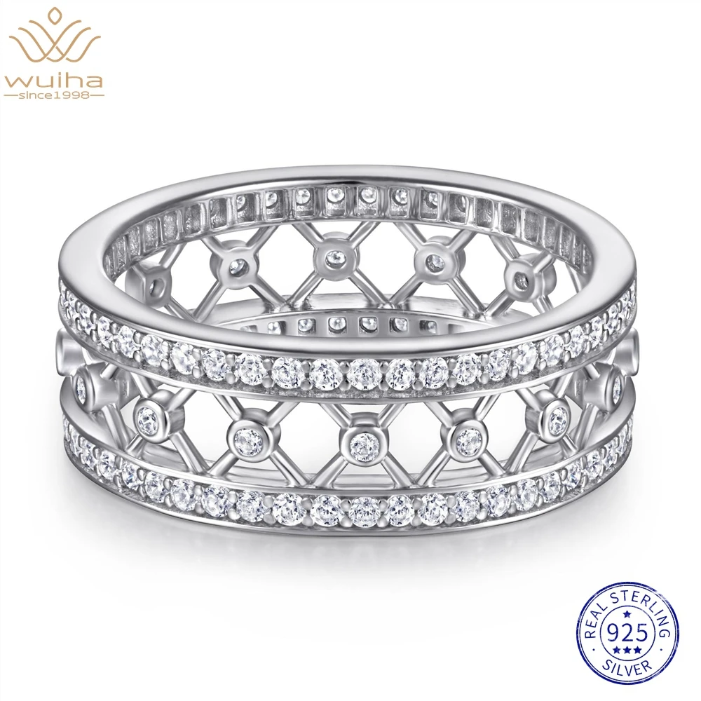 

WUIHA Real 925 Sterling Silver Fancy Cut VVS White Sapphire Synthetic Moissanite Row Diamond Ring for Women Gift Drop Shipping