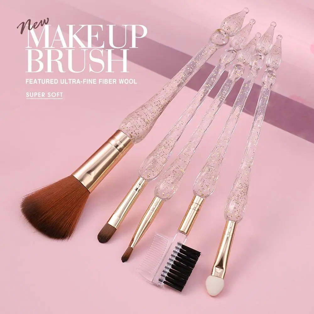 

5pcs Set Lip Brush Makeup Brushes Eyeshadow Brush Soft Bristle Brushes Transparent Crystal Makeup Brush Beauty Makeup Tool