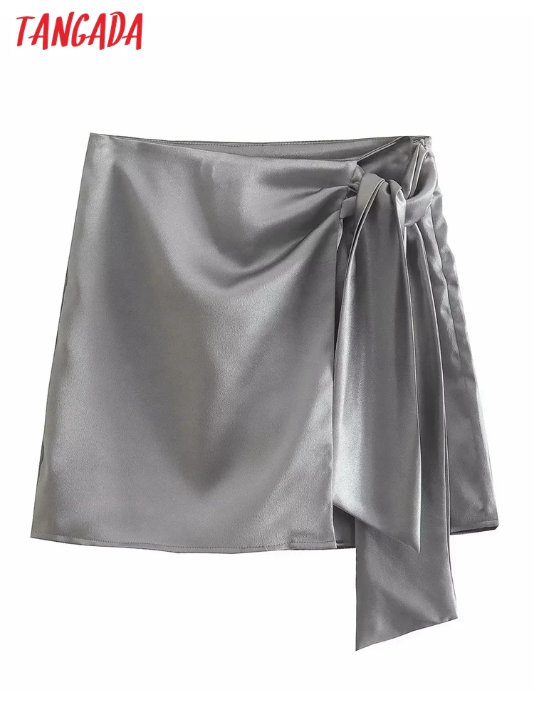 

Шорты женские серебристые с бантом, на молнии, XN142