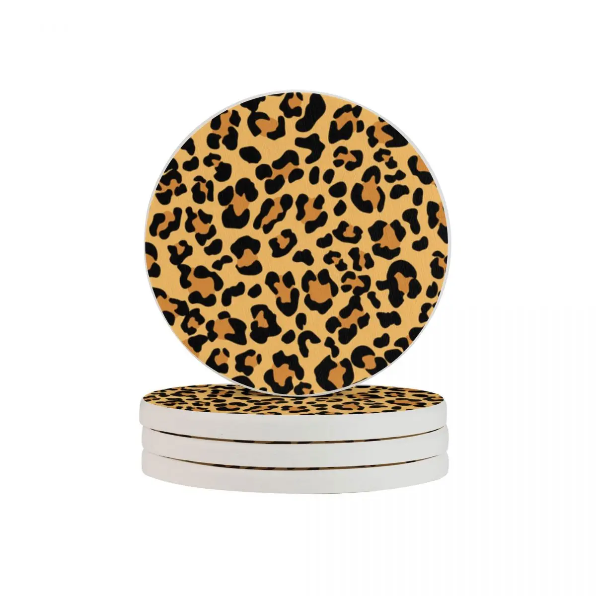 

4 PCS Coaster Cheetah Pattern Drink Coffee Cup Mat Round Tea Pad Table Pad Holder