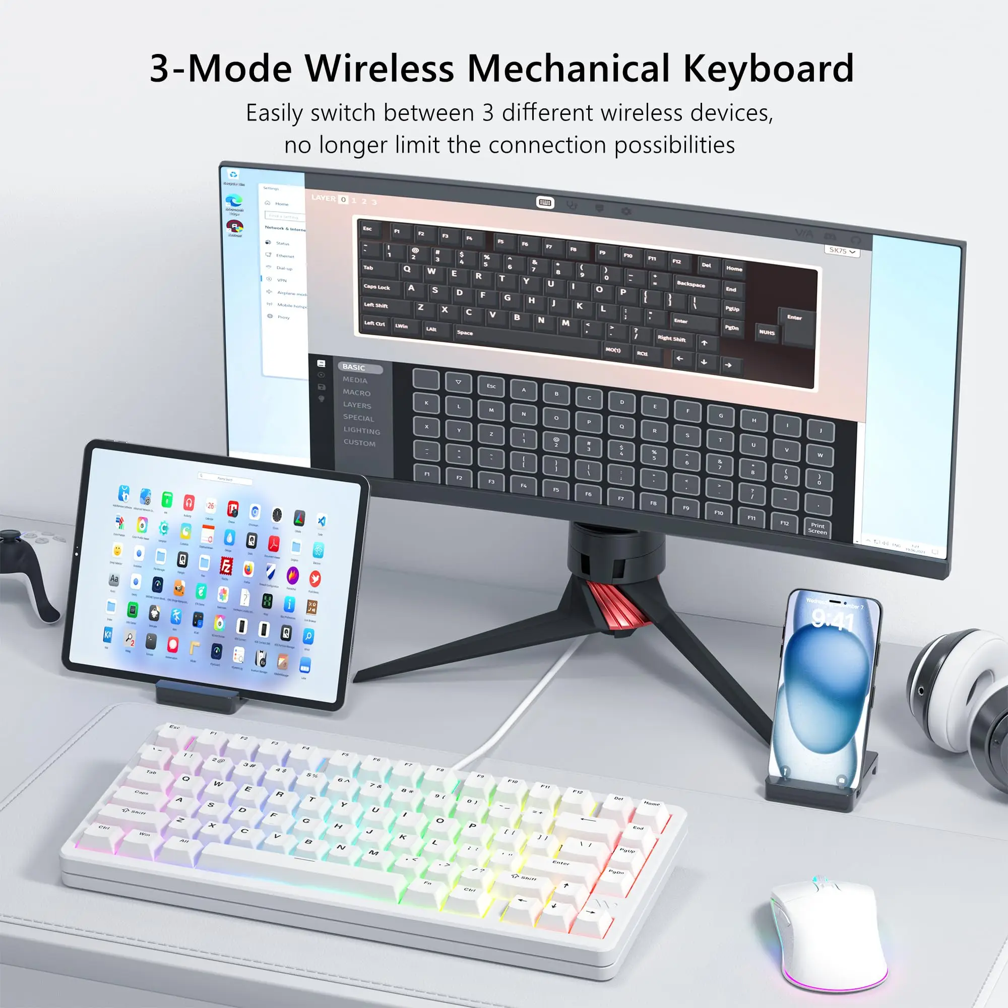 Полностью алюминиевая Беспроводная механическая клавиатура Womier SK75 75% с 3