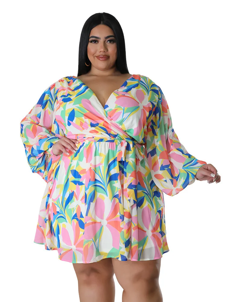 Plus Size Dresses Women Sexy Flower Print Mini Dress Loose Elegant Cute New in Midi Dress 2023 Wholesa 3xl 4xl 5xl 6xl