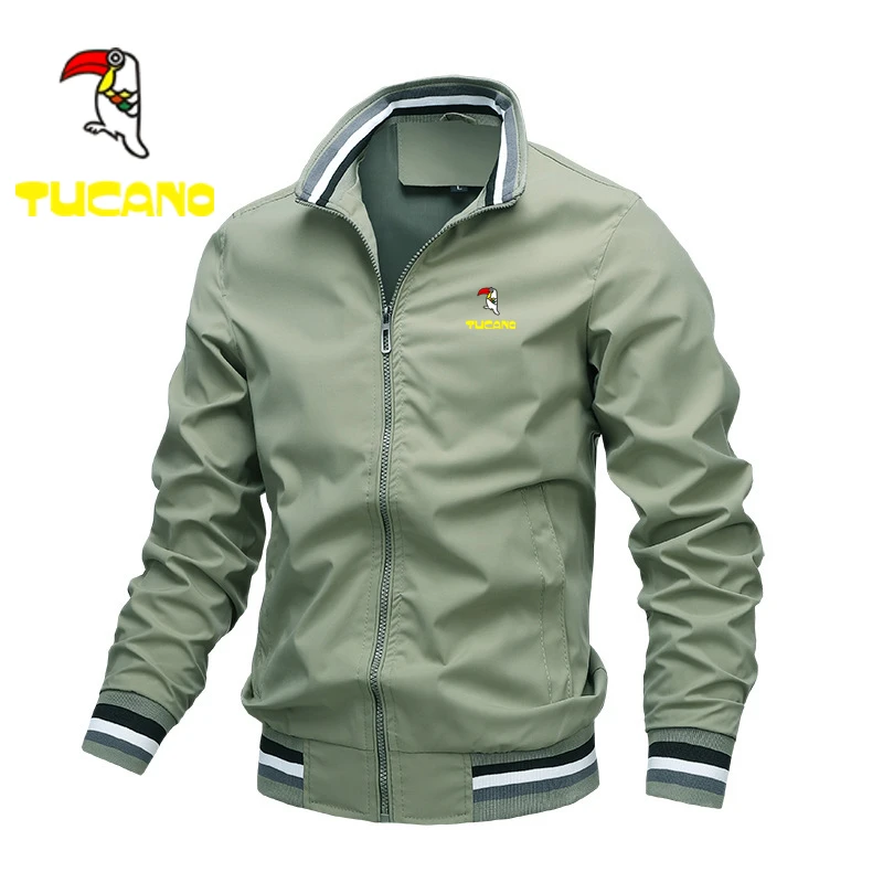 

Embroidered Woodpecker TUCANO Men's Business Fashion Jacket Stand Collar Casual Zipper Jacket Outdoor Sports Coat Windbreaker