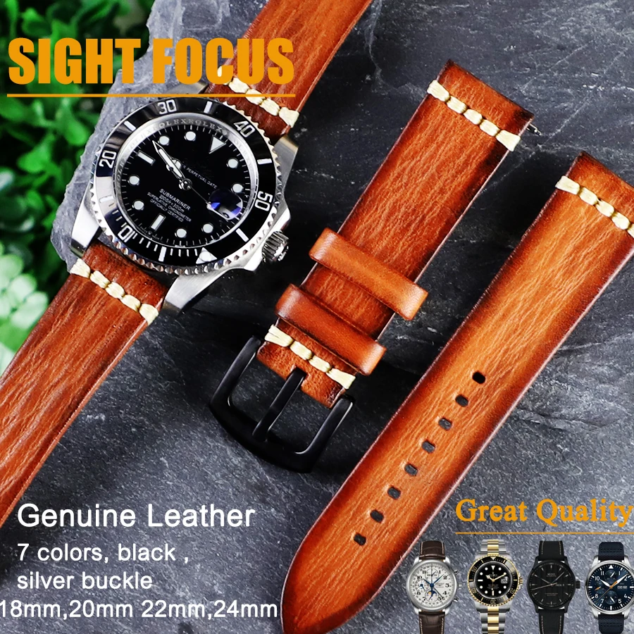 Ремешок кожаный для часов, браслет для часов RADO Rolex Omega Longines  Breitling Tudor Seiko Casio Citizen Samsung, 18 мм 20 мм 22 мм 24 мм |  АлиЭкспресс