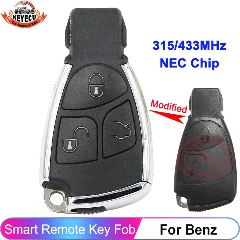 KEYECU 3-кнопочный чип NEC 315/433 МГц для Mercedes Benz CLS C E S ML CLK W203 W204 W205 W210 W211 W212 W221 Smart Key Remote Fob