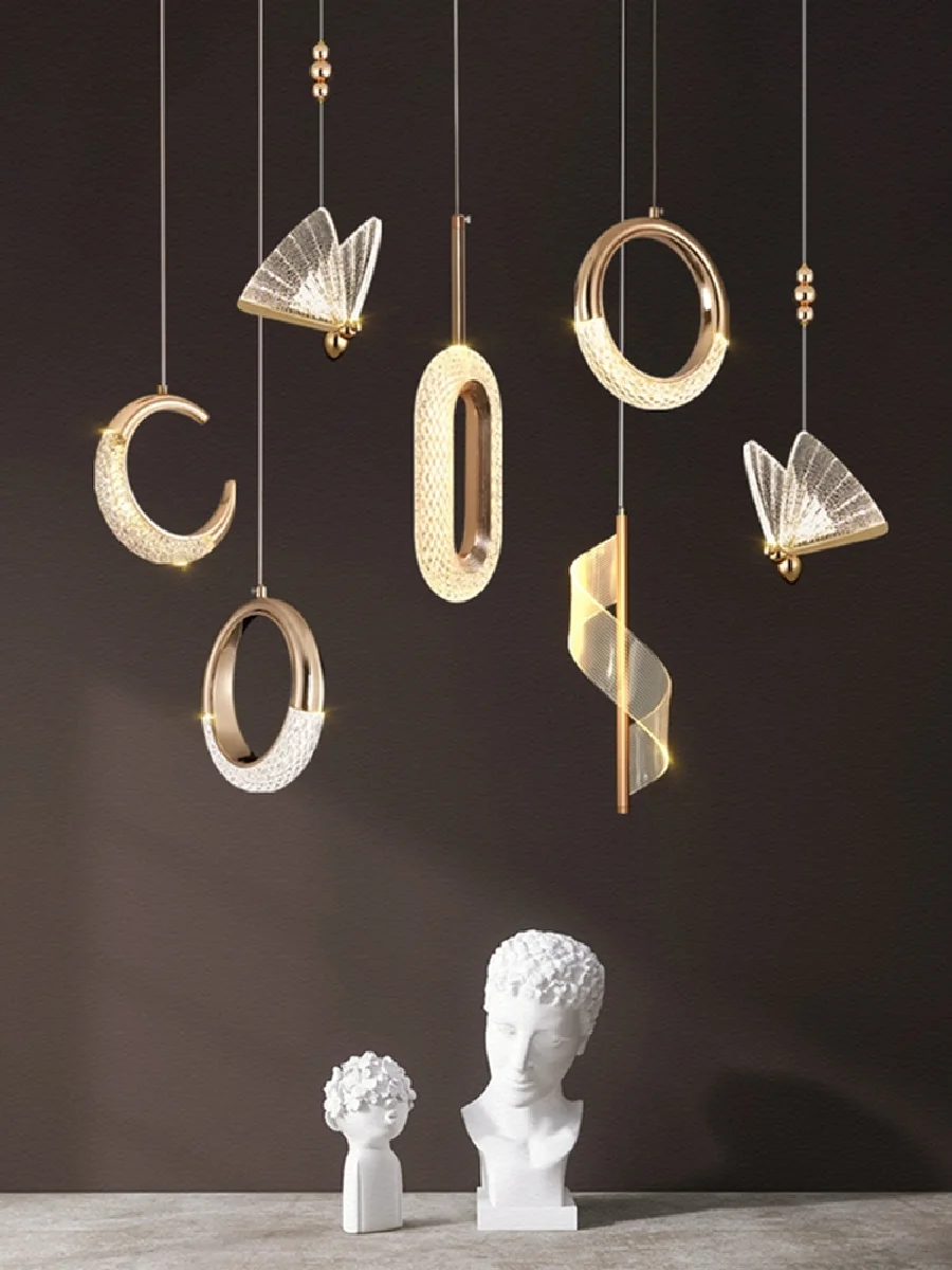 Светодиодная прикроватная люстра, роскошный дизайн с ощущением северного минимализма, креативный бар, гостиная, фоновая стена, длинная линия, золотой цвет.