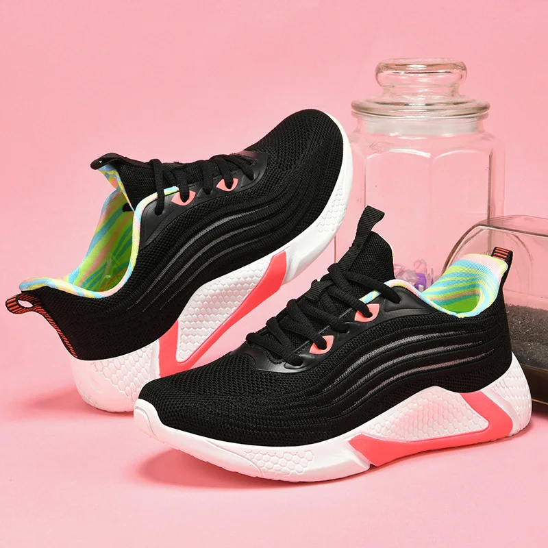 

Женские кроссовки для бега, повседневная спортивная дышащая обувь, плоская подошва, вязаные, для фитнеса, весна-лето