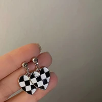 simple ins style original love checkerboard earrings ladies 925 silver plated fashion earrings wedding anniversary jewelry gifts