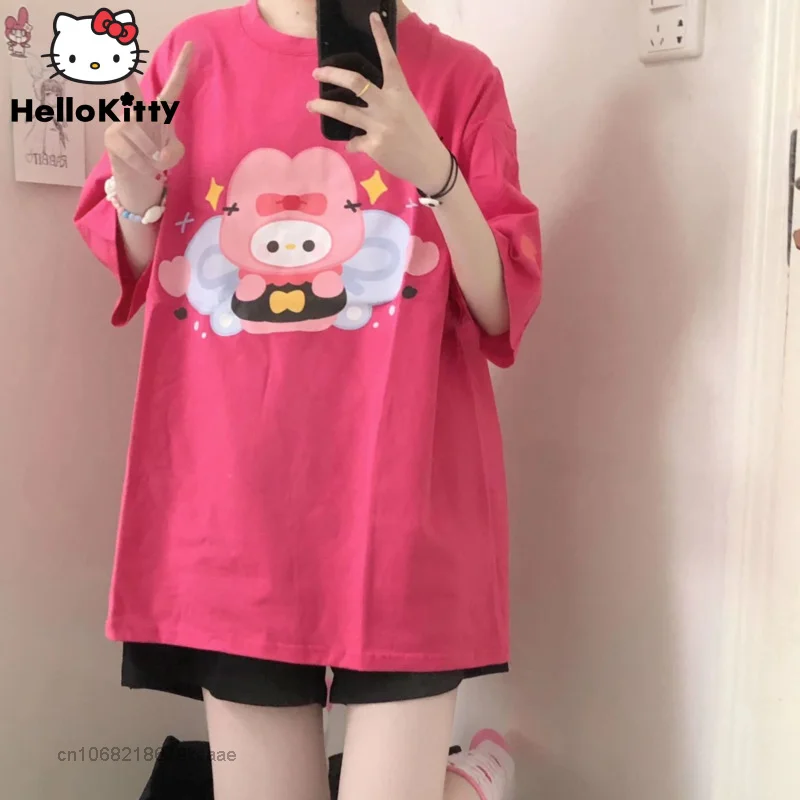 

Sanrio Clothes Cartoon Melody Summer Short Sleeve T-shirts Y2k Japan Style Sweet Loose Tees Women Tops Female Aesthetic T-shirt