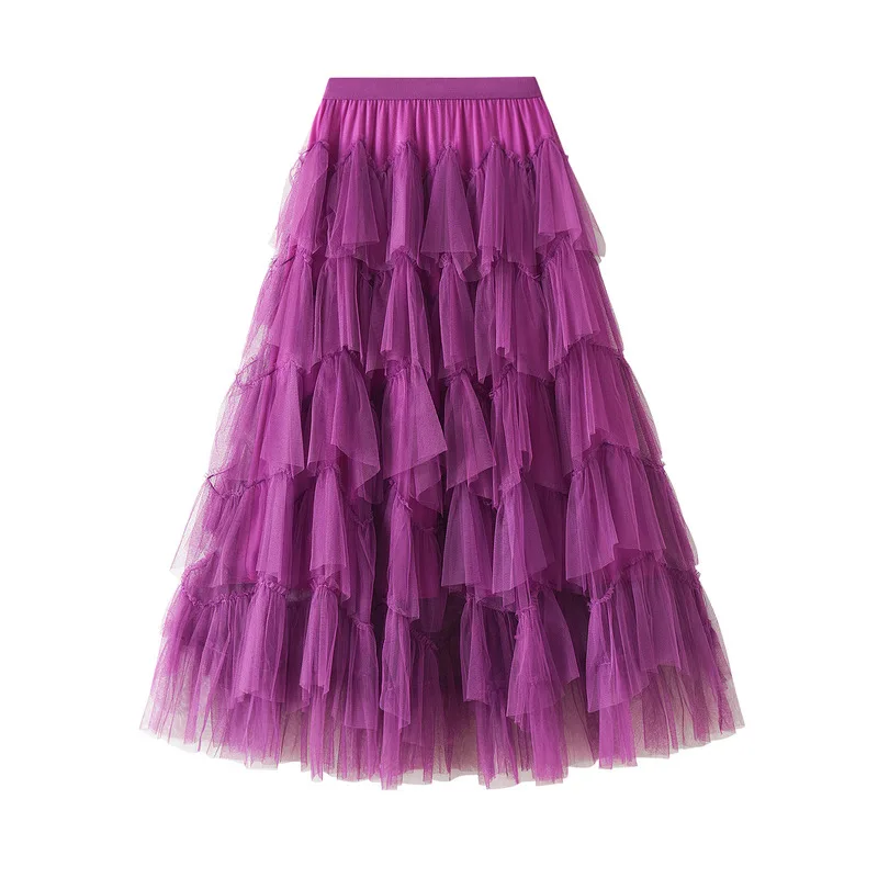 Solid Color Tulle Skirt Spring Summer Women Fashion Korean Long Maxi Skirt Female Vintage Ball Gown Skirts Lady Clothes