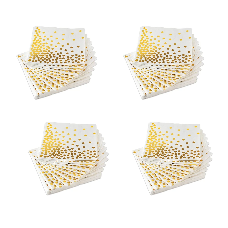 

Gold Dot Cocktail Napkins(200 Pack)3-Ply Paper Napkins With Gold Foil Polka Dots Perfect For Birthday Party,Baby Shower