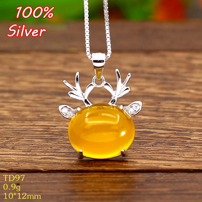 

S925 Sterling Silver Color Pendant Empty Bracket inlaid Gem Beeswax Amber Pendant Blank 10*12MM