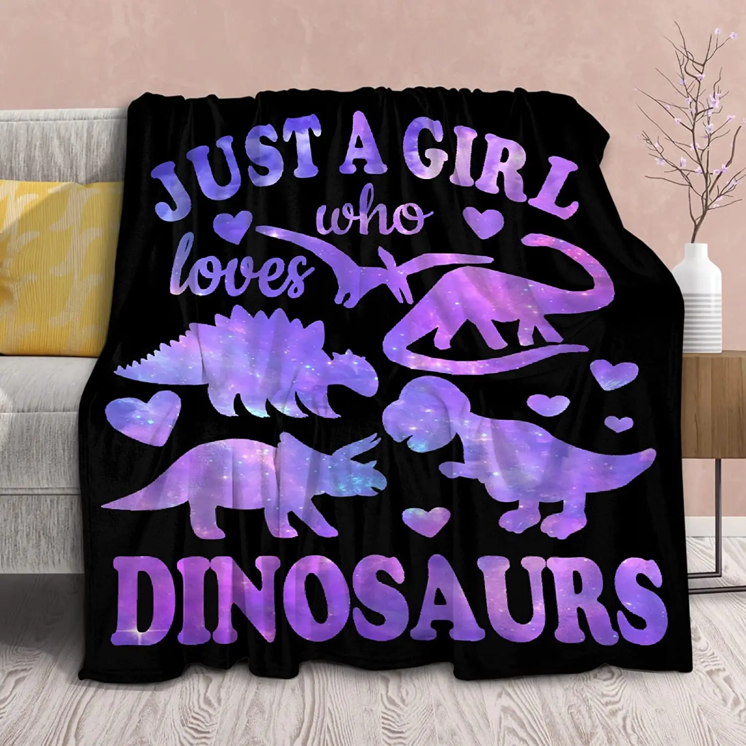 

Dinosaur Flannel Blanket Gift for Women Kid Plush Just A Girl Who Loves Dinosaurs Soft Throw Dino Comfy Sheet Jurassic Animal