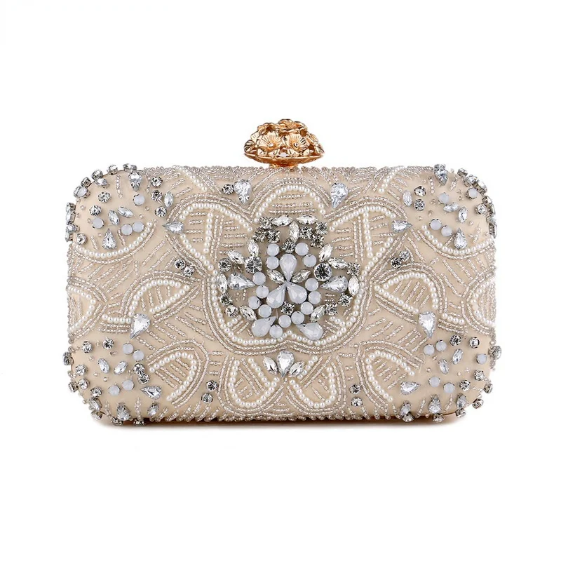 

New Women Diamonds Evening Bags Small Wedding Party Dinner Day Clutches Purse One Side Satin Rhinestones Female Box