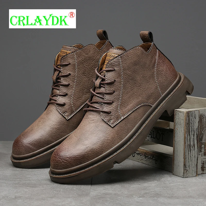 

CRLAYDK Fashion Men's Short Boots Retro Ankle Leather Casual Work Shoes Waterproof Anti Slip Outdoor Walking Motorcycle Booties