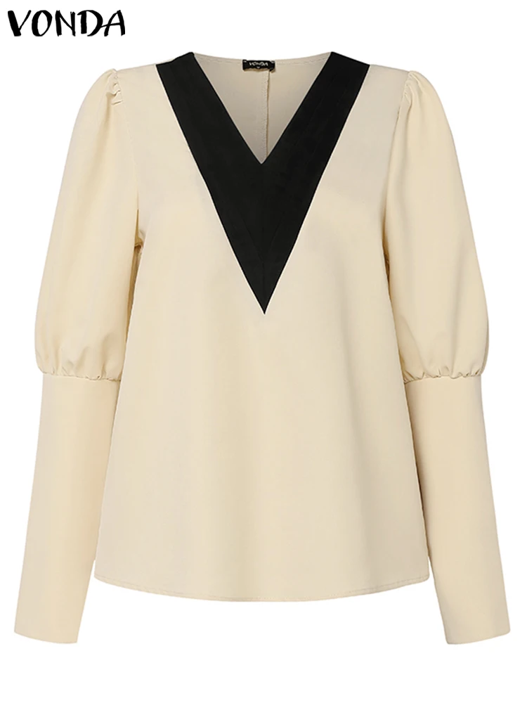 VONDA модные блузки оверсайз осенние топы с длинными рукавами-фонариками 2024