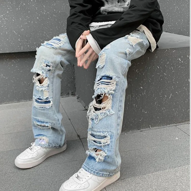 Men's High Street Ripped Jeans Men's American Hip-Hop Loose Straight Retro Washed Daddy Pants Multiple Styles Jeans