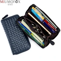 genuine leather mens wallet long woven leather bag luxury brand clutch bag simple fashion male wallet large capacity sheepskin