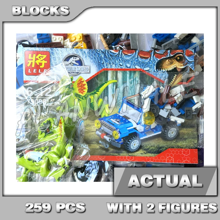 

259pcs Jurassic World Dilophosaurus Ambush Gyrosphere Dino Truck Trooper 79093 Model Building Blocks Toys Compatible With Bricks