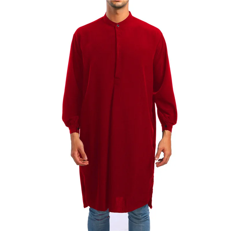 2023 New Arab Style Fashion Simple Long Men's Shirt Muslim Robe Casual Cotton Muslim Dress Men Clothing Abaya