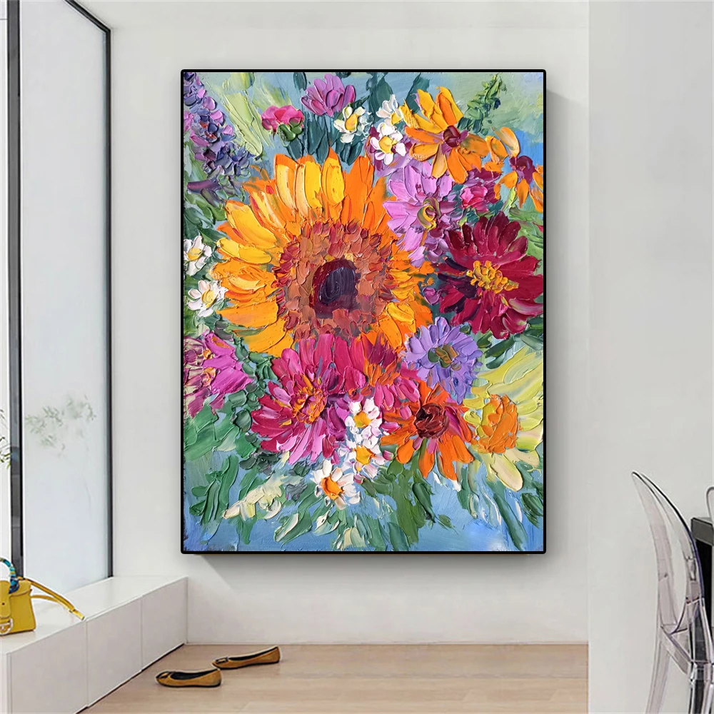 Красочная картина с подсолнухами холст принты оригинальное искусство Цветочная
