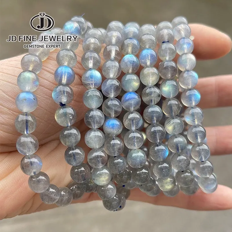 

JD 5A Natural Gray Moonstone Bracelets Women Men Charm Labradorite Stone Blue Light Gems Bead Bangles Friendship Jewelry Gift