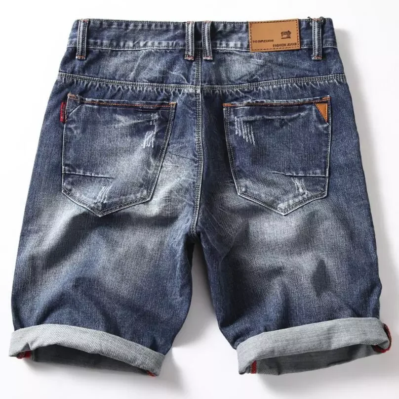 2022New Blue Stretch Denim Shorts Straight Fit Shorts Jeans High Quality Elastic Casual Denim Jeans Shorts New Summer Shorts Siz