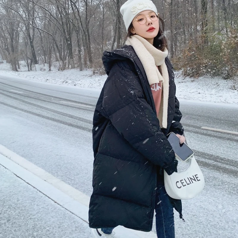 Winter Women's Mid-length Cotton Coat Loose Stylish Solid Hooded Parka Casual Versatile Ladies Long Sleeve Outerwear 2022 New